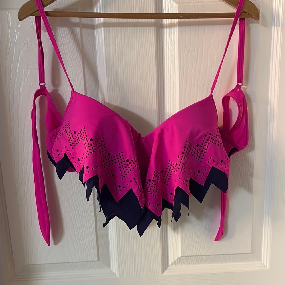 Pink and Black Zigzag Bikini Top
